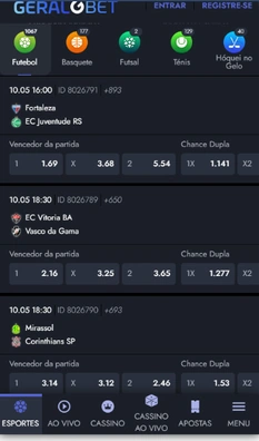 Mercados esportivos da GeralBet no celular